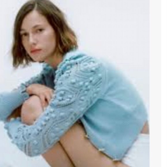 ZARA KNIT CARDIGAN SWEATER WITH JEWELED BUTTONS AND POMPOMS - Picture 2 of 10